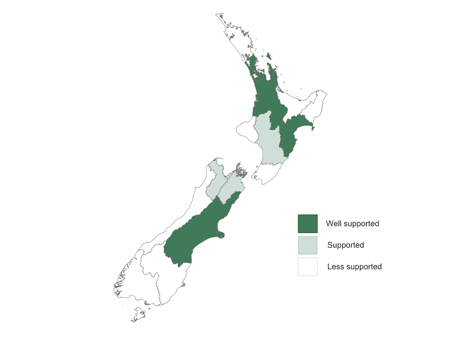 New Zealand map highlighting the best regions for commercial onion growing.