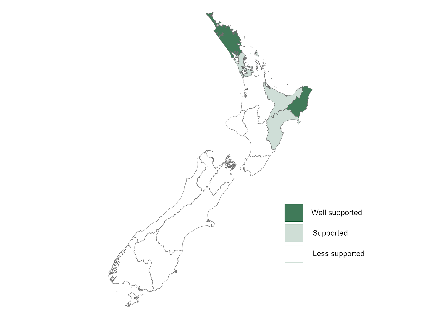 New Zealand map highlighting the best regions for commercial citrus growing.